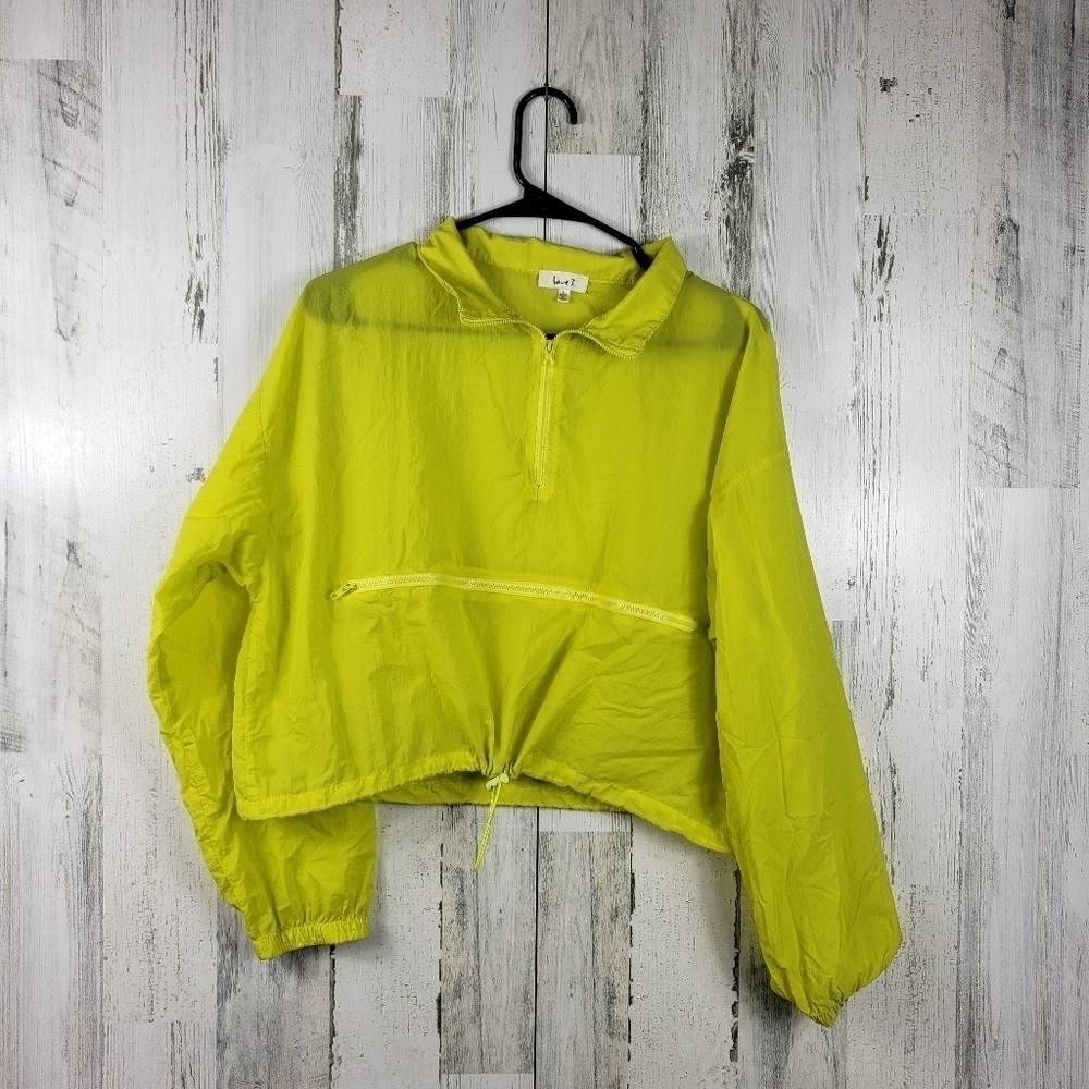 love J Sheer Neon yellow quarter zip cropped jacket women's size large
